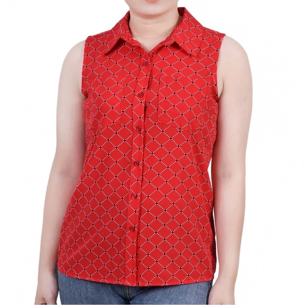 Notations Sleeveless Collared Button-Front Blouse… - image 1